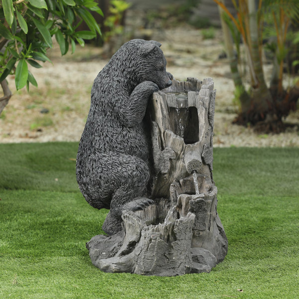 Luxen Home Concrete Bear and Tree Outdoor Patio Foutain Wayfair.ca